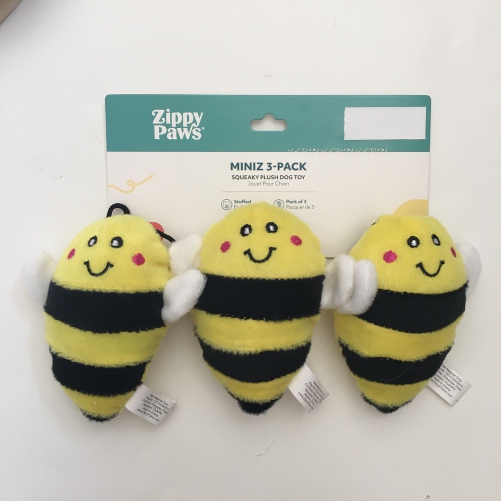 NEW Dog Toys Miniz Yellow Black Bees Trio Stuffed Plush Squeakers | Zippy Paws